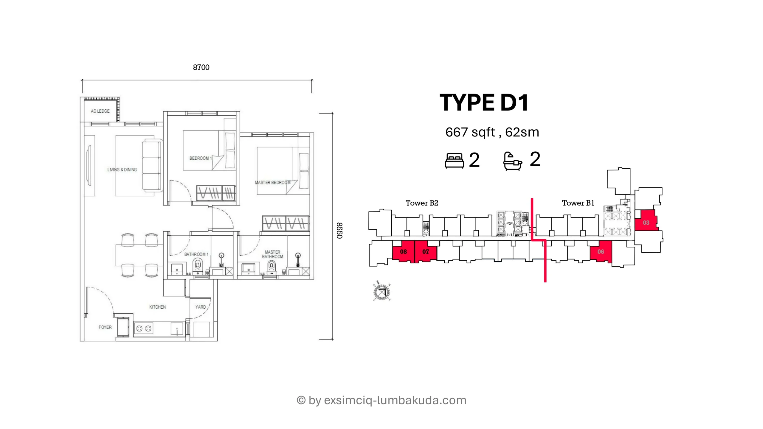 Causewayz Square Brixton Type D1 2 Bedroom 2 Bathroom 667 Square Feet Layout